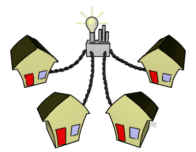Houses being powered by a central plant
