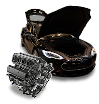 Tesla car and internal combustion engine