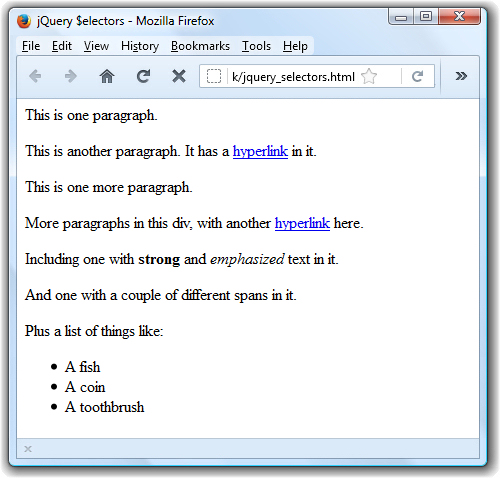 Sample HTML page before jQuery is implemented