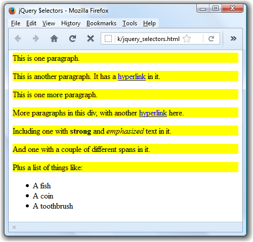 Sample HTML page with jQuery used for highlighting