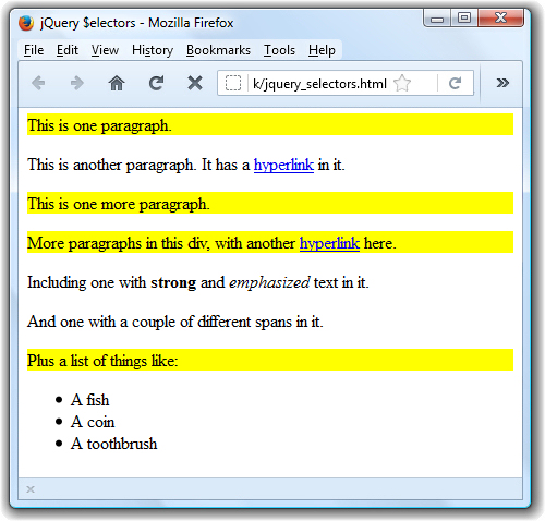 Sample HTML page with jQuery used for selective highlighting