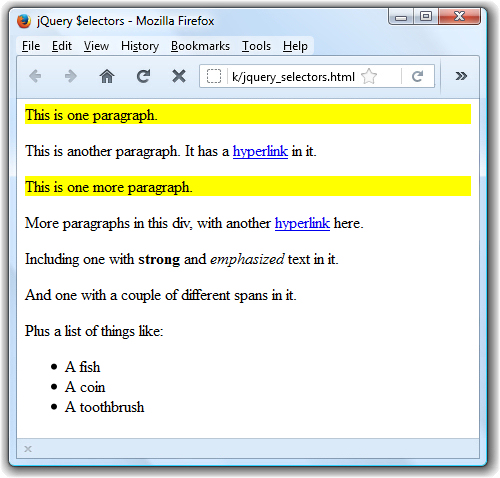 Sample HTML page with jQuery used for very selective highlighting